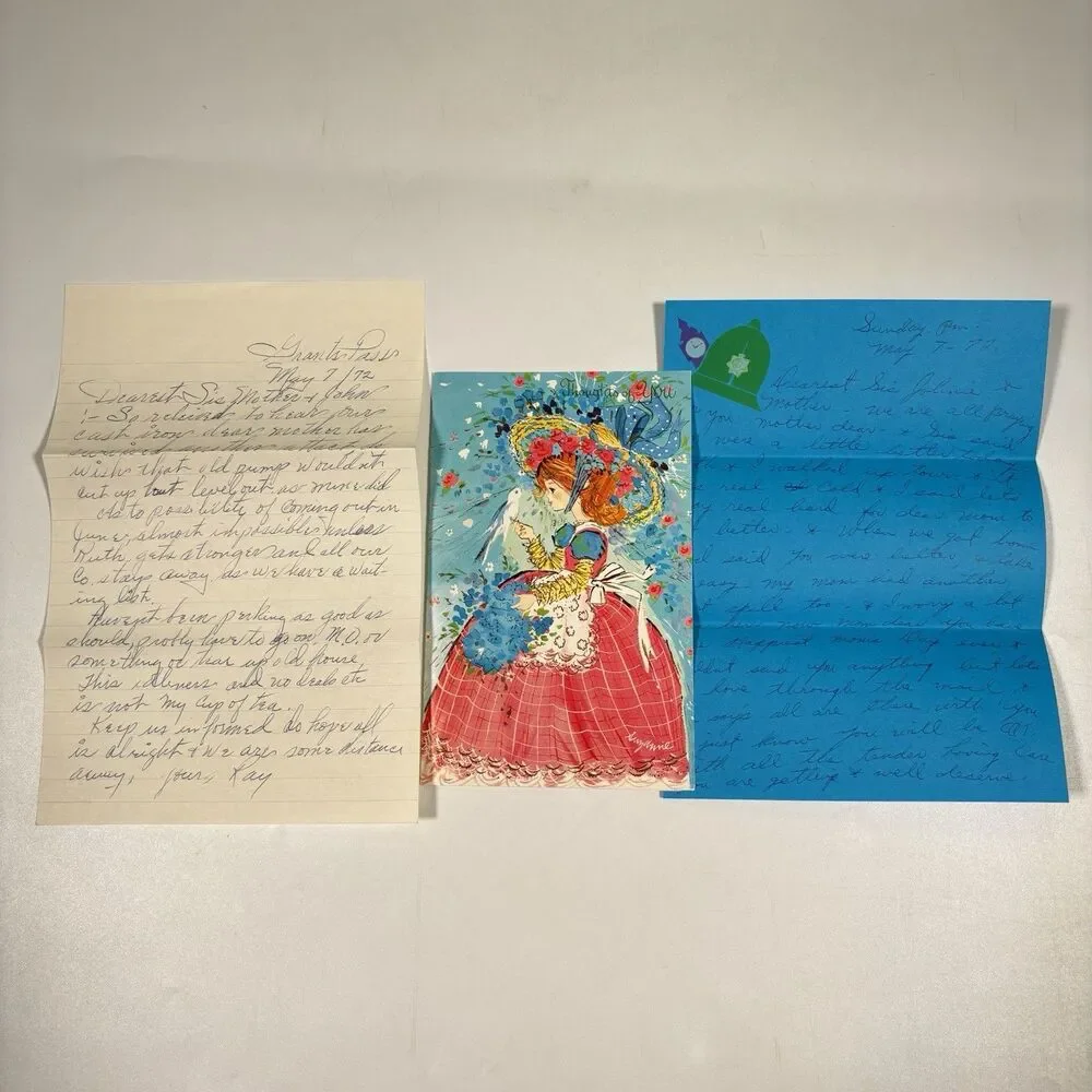 Vintage Girl Dress Fashion Greeting Card Bird Handwritten Letters Lot Wall Decor
